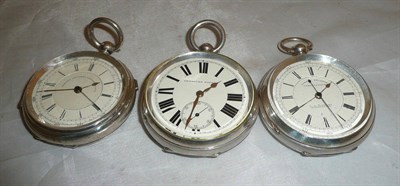 Lot 87 - Two silver chronograph pocket watches and a silver open faced pocket watch, all with Chester...