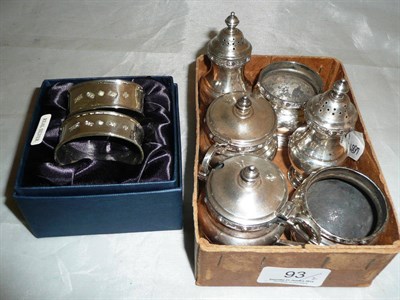 Lot 93 - A six piece silver condiment set and two silver napkin rings