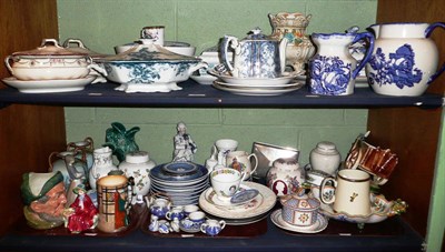 Lot 105 - Two shelves of ceramics including a pair of Noritake vases (a.f.), Royal Doulton figure 'Linda'...