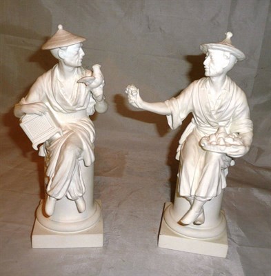 Lot 109 - A pair of Royal Worcester Parian figures 'Le Panier' and 'L'Oiseau', modelled by A Azori