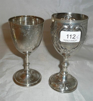 Lot 112 - A Victorian silver presentation cup 'Given for the three best ewes' and another, 8oz