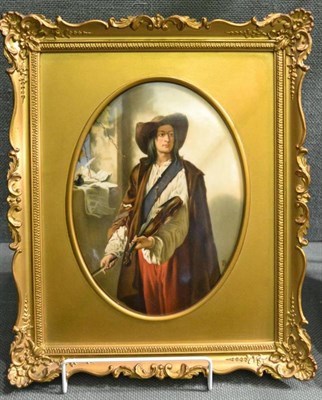 Lot 30 - A Berlin Porcelain Oval Plaque, late 19th century, painted with a 17th century musician holding...