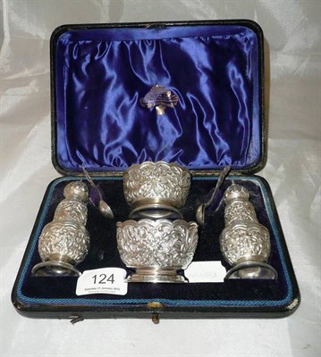 Lot 124 - Four piece silver condiment set, Birmingham 1892