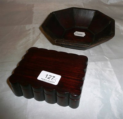 Lot 127 - A Chinese Padouk wood box and a Chinese wooden bowl