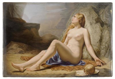 Lot 31 - A KPM Berlin Porcelain Plaque, late 19th century, painted with a nude girl sitting amongst...