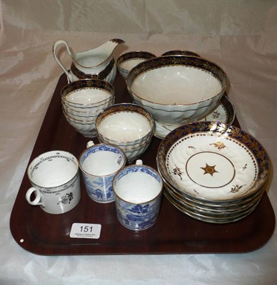 Lot 151 - Worcester blue and gilt part tea set (16) and two Miles Mason coffee cans