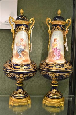 Lot 38 - A Pair of Gilt Metal Mounted Sèvres Style Porcelain Vases and Covers, early 20th century, the...
