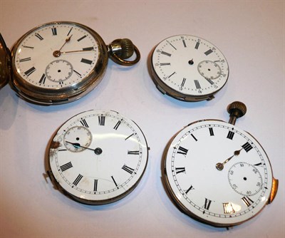 Lot 212 - Three Swiss repeating movements and a pocket watch stamped '935' with repeat slide in the side...