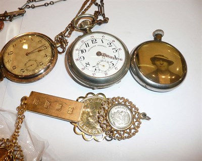 Lot 213 - Three pocket watches, 9ct gold Masonic medal, four coins - three showing American presidents, and a