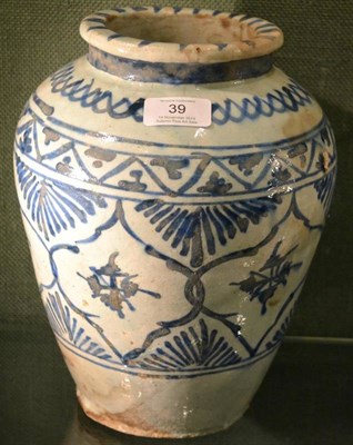Lot 39 - A Persian Faience Jar, probably 17th century, of baluster form with flared neck, painted in...