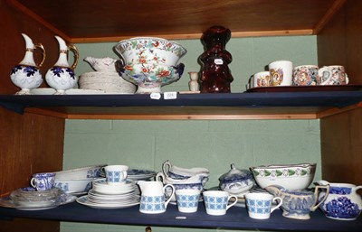 Lot 224 - * Two shelves of ceramics including blue and white tea and dinner wares, commemorative china etc