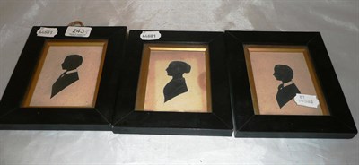 Lot 243 - * Three 19th century silhouettes in ebonised frames