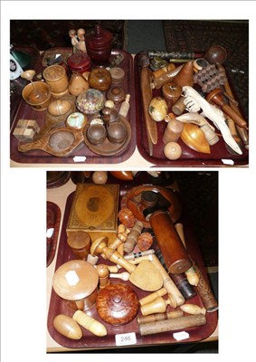 Lot 246 - Three trays of treen including flea catchers, needle cases etc