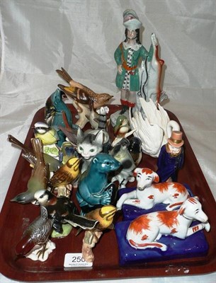 Lot 250 - A tray of decorative ceramics including Hummel birds, Staffordshire etc