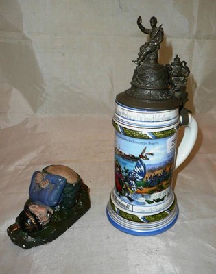 Lot 260 - A German Military Porcelain Beerstein, printed and painted with the last battlescene of the...