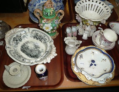Lot 268 - Two trays of ceramics including a Brameld black and white Don Quixote dish, a green ground...