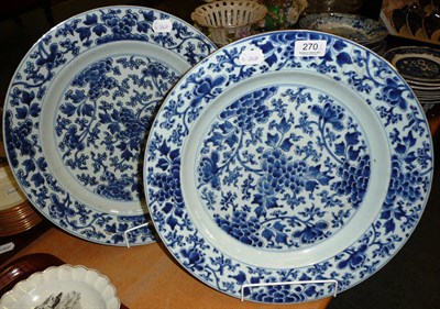 Lot 270 - A pair of 18th century Chinese blue and white porcelain chargers (a.f.)