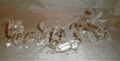 Lot 280 - Three Swarovski Annual Edition Fabulous Creatures models, 1996 The Unicorn, 1997 The Dragon,...