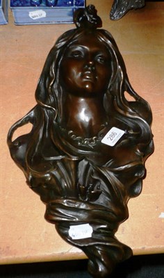 Lot 286 - Bronzed wall plaque as the bust of an Art Nouveau maiden