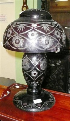 Lot 287 - Cut glass ruby-flashed mushroom lamp