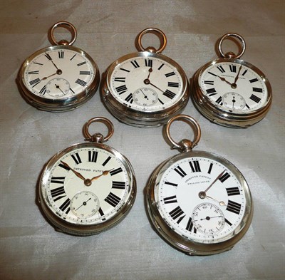 Lot 302 - Five silver open faced pocket watches