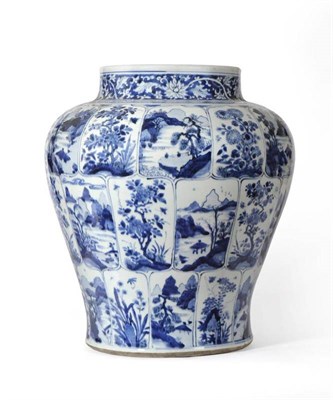 Lot 48 - A Chinese Porcelain Baluster Jar, Kangxi period, painted in underglaze blue with flowering...