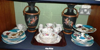 Lot 311 - * A shelf of ceramics including a Victorian dessert service, Royal Crown Derby posies, tea...