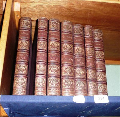 Lot 314 - Seven volumes of Shakespeare, half gilt tooled maroon morocco, maroon cloth