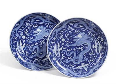 Lot 49 - A Pair of Chinese Porcelain Saucer Dishes, Qianlong reign marks but not of the period, painted...