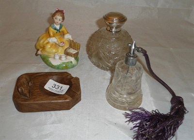 Lot 331 - Doulton china figure, Mouseman ashtray and two scent bottles