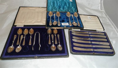 Lot 337 - Two cased sets of silver teaspoons and six tea knives