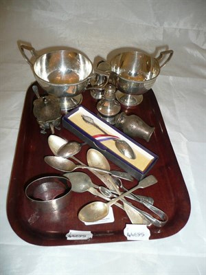 Lot 338 - A quantity of silver including a milk jug and sugar bowl, assorted teaspoons etc