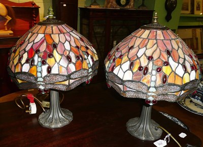 Lot 355 - A pair of Tiffany style table lamps