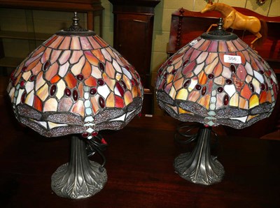 Lot 356 - A pair of Tiffany style table lamps