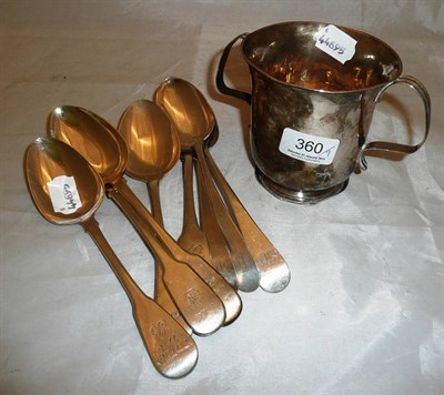 Lot 360 - A collection of Georgian silver including a twin handled cup and eight spoons