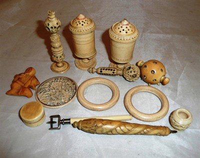 Lot 367 - Thirteen pieces of 19th century ivory and bone curios