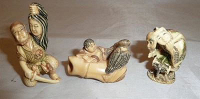 Lot 370 - Three figural netsuke, circa 1930