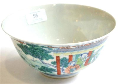 Lot 55 - A Chinese Wucai Porcelain Bowl, Yongzheng reign mark but not of the period, painted with a...