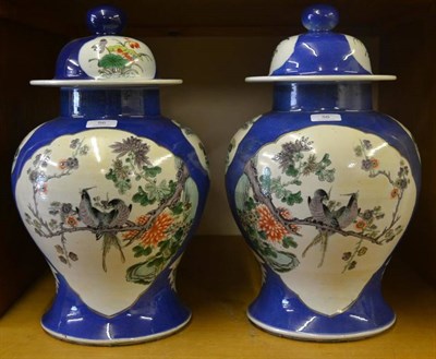 Lot 56 - A Pair of Chinese Porcelain Jars and Covers, Kangxi reign marks but not of the period, of...