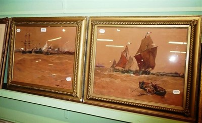 Lot 405 - Pair of watercolours, channel ports, Thomas Bush Hardy in rope marine frames