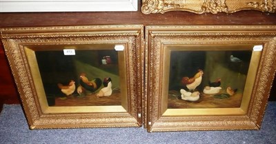 Lot 413 - H Halston, pair of oils on canvas, chickens