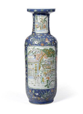 Lot 59 - A Chinese Porcelain Rouleau Vase, 19th century, painted in famille verte enamels with figures...
