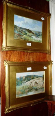 Lot 425 - George Whyatt, two watercolours, both signed, 'The Bridge, Kildwick, Yorkshire' and 'Baildon...