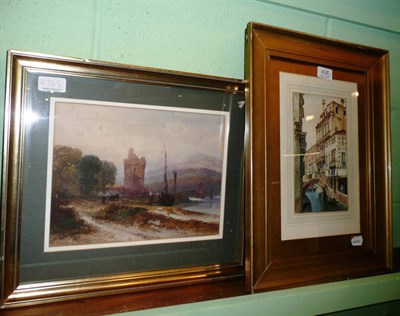 Lot 435 - Two framed watercolours of Venice and a castle in a landscape (3)