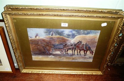 Lot 438 - Pair of watercolours, hay carts with horses