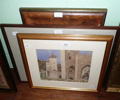 Lot 439 - Watercolour by George Graham, etching of Bolton Castle by George Graham and two drawings (4)