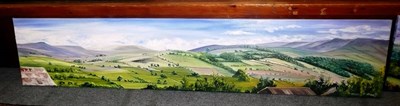 Lot 445 - Panoramic landscape of Wensleydale' by Moira Metcalfe (of Hawes), signed