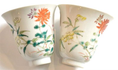 Lot 63 - A Pair of Chinese Porcelain Beakers, Qing Dynasty, of bell form, painted with famille rose...