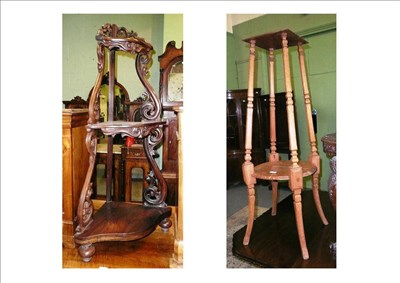 Lot 485 - Tall two tier plant stand and an Anglo-Indian carved rosewood corner whatnot