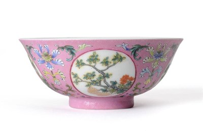 Lot 66 - A Chinese Porcelain Bowl, painted in famille rose enamels with circular panels of flowering...